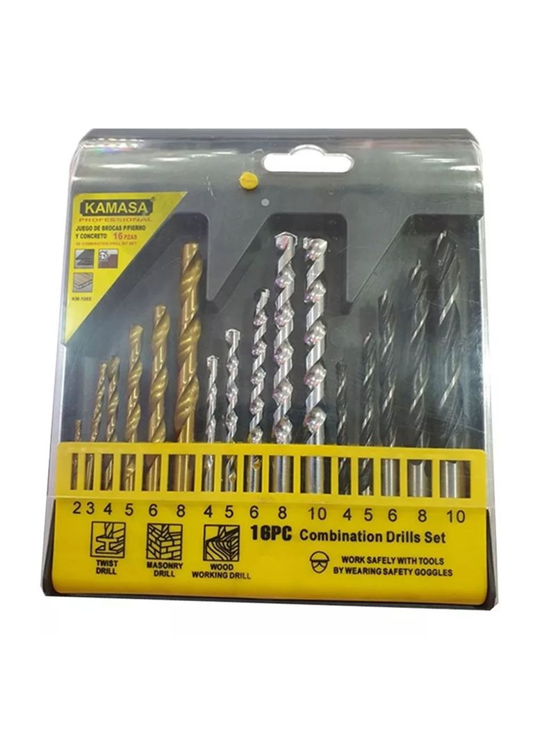 Brocas Para Madera Cemento Metal 16 Piezas Km1065-0
