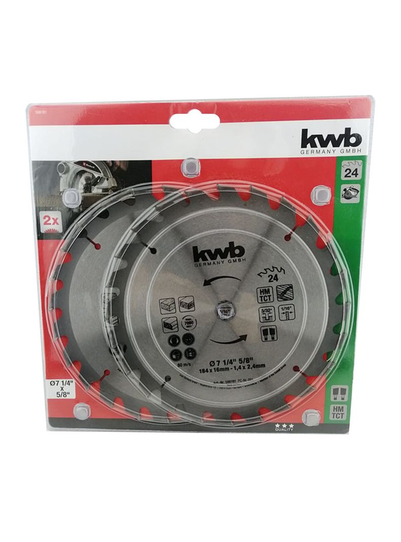 Pack2 Hoja Disco Sierra Circular 7 1/4 24 Dientes Kwb 586191-0