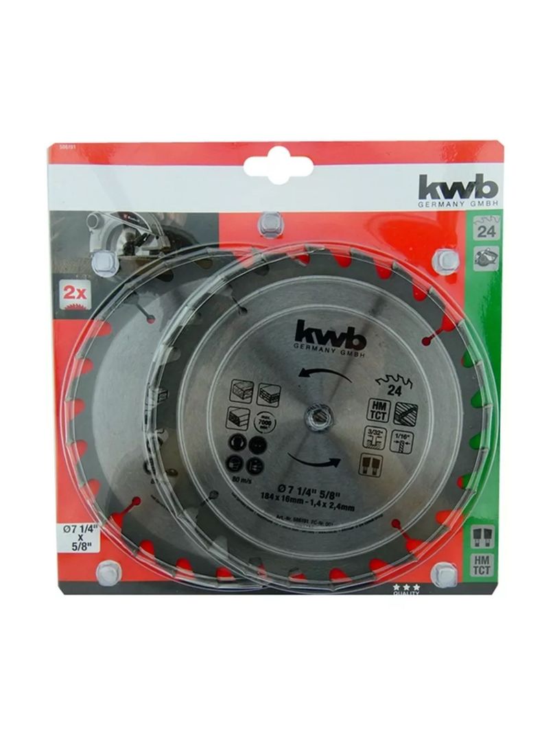 Pack2 Hoja Disco Sierra Circular 7 1/4 24 Dientes Kwb 586191-2