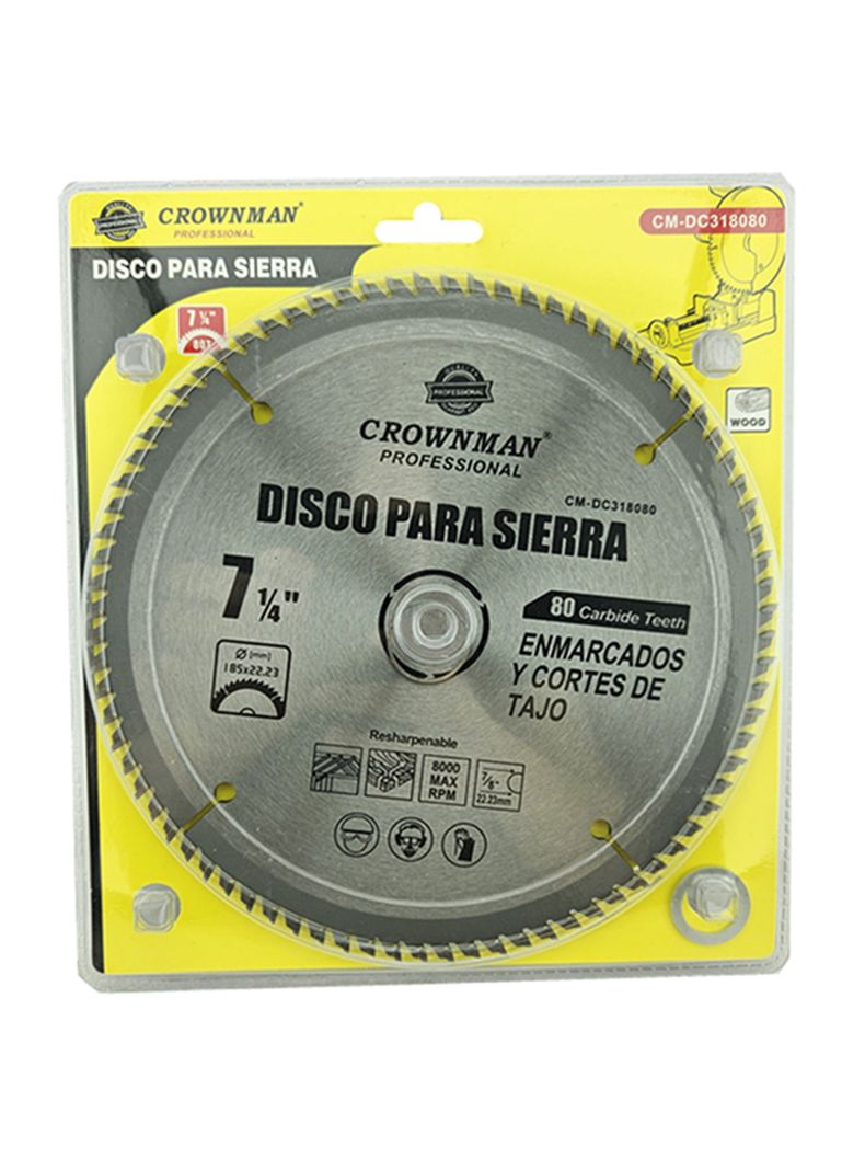 Disco De Corte Sierra 7 1/4 185mm 80 Dientes Crownman-0