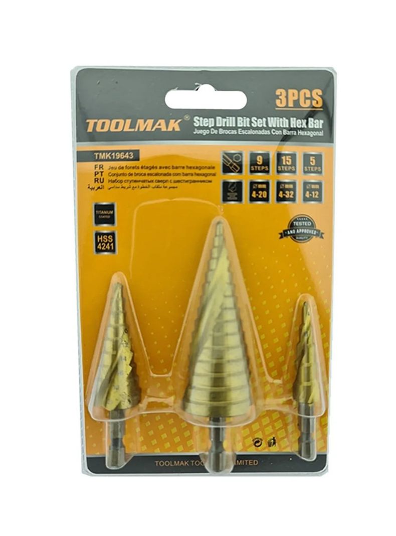 Set Broca Escalonada Barra Hexagonal 3 Piezas Tmk-0