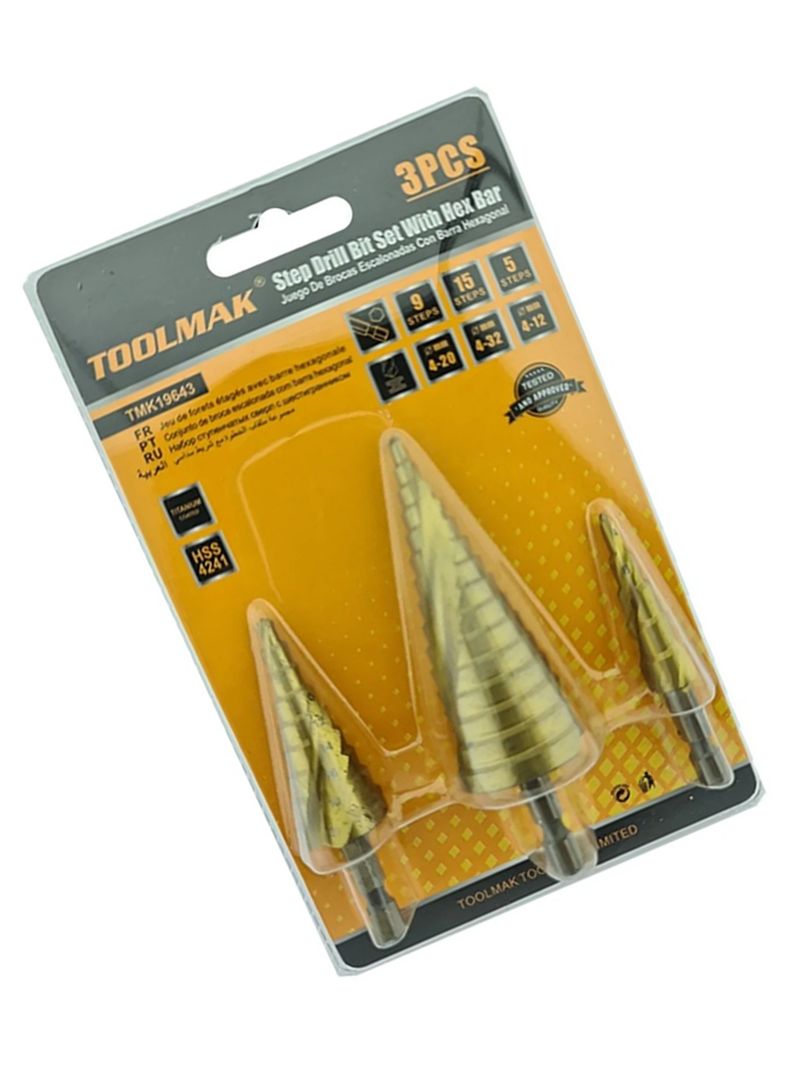 Set Broca Escalonada Barra Hexagonal 3 Piezas Tmk-1