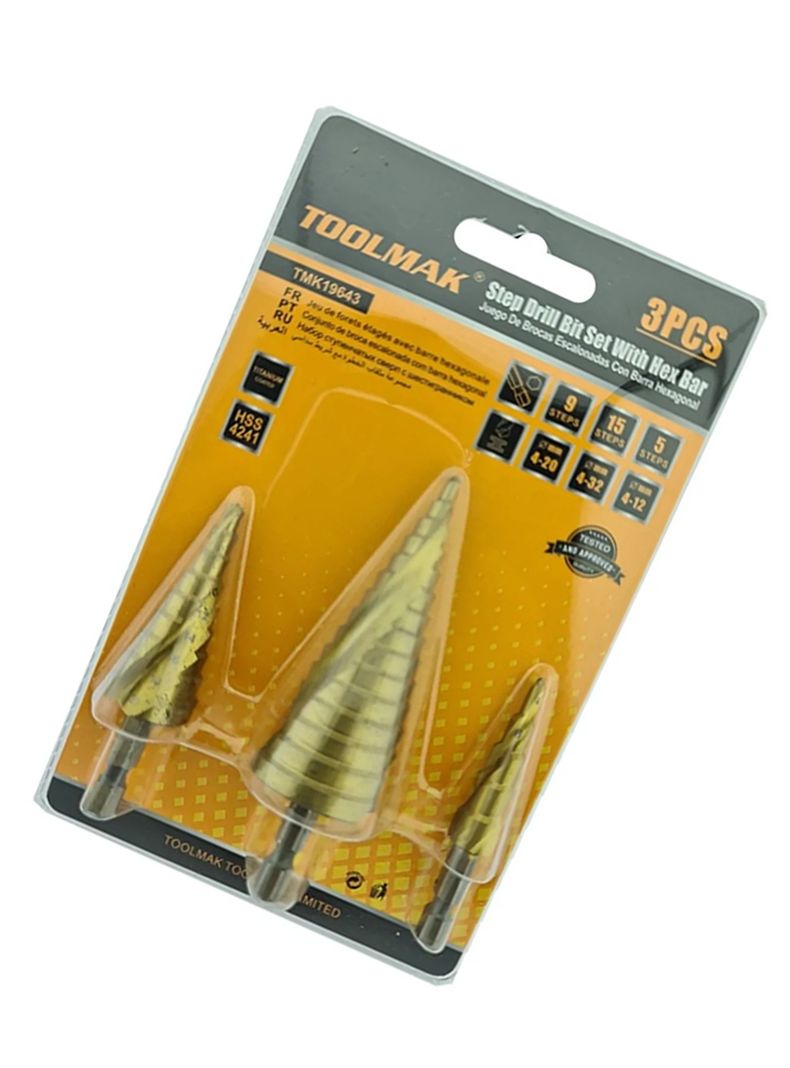 Set Broca Escalonada Barra Hexagonal 3 Piezas Tmk-2