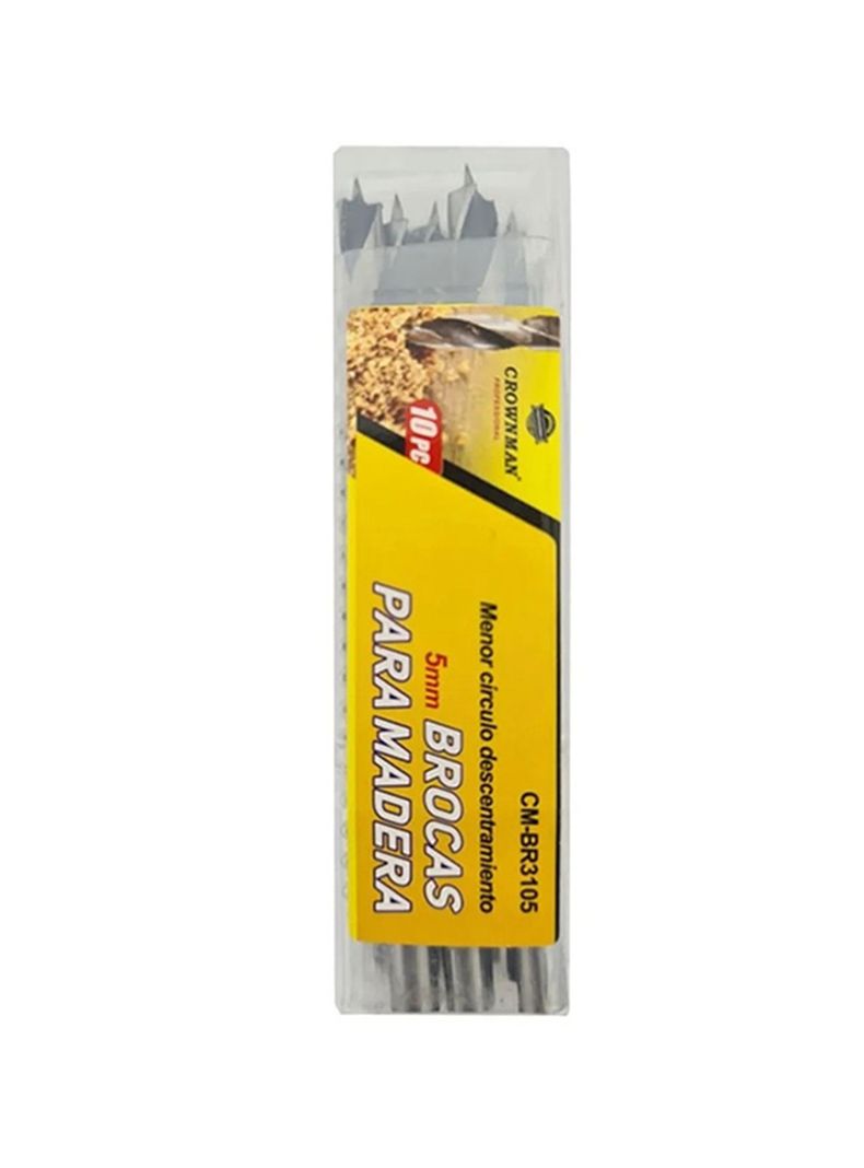 Kit Set Juego Brocas Para Madera 5mm 10 Piezas Crownman-0
