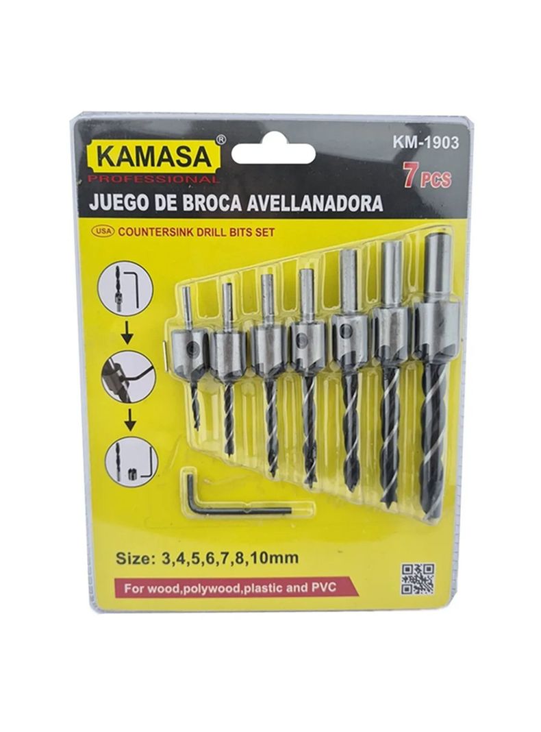 Brocas Avellanadoras Madera Pvc Taladro 7 Pcs Km-0