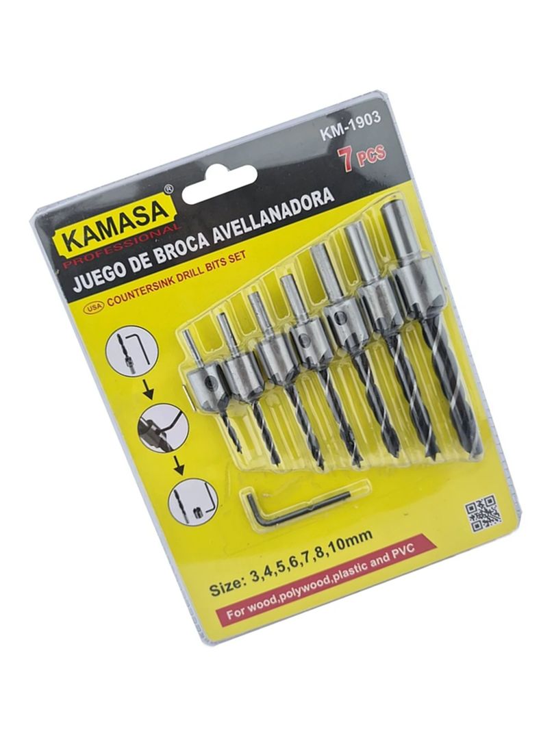 Brocas Avellanadoras Madera Pvc Taladro 7 Pcs Km-1