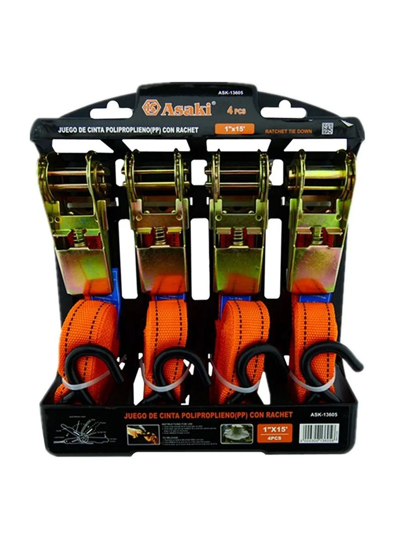 Set Eslinga Cinta Amarre Ratchet 4 Piezas Ask13605-0