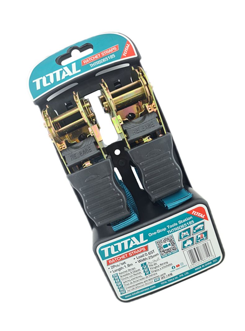Juego 2 Eslinga Cinta Amarre Con Ratchet 1.8m X 25mm Total-2