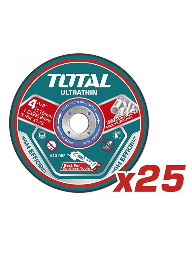 Disco De Corte 115mm P/ Metal Acero Inoxidable 25 Und Total-2