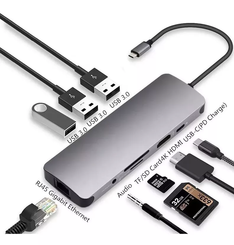 Hub Usb C, 9 En 1, Soporte Para Mac / Windows-1