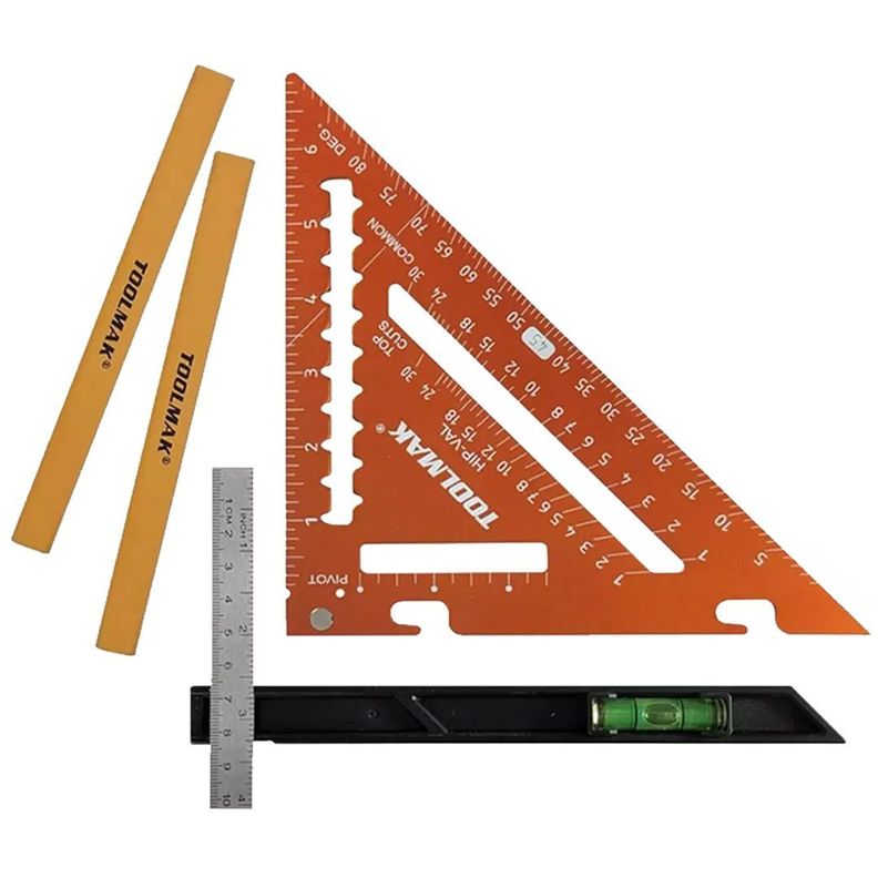 Escuadra De Carpintero Rápida Multifunción 5 Pcs Toolmak Color Naranja-1