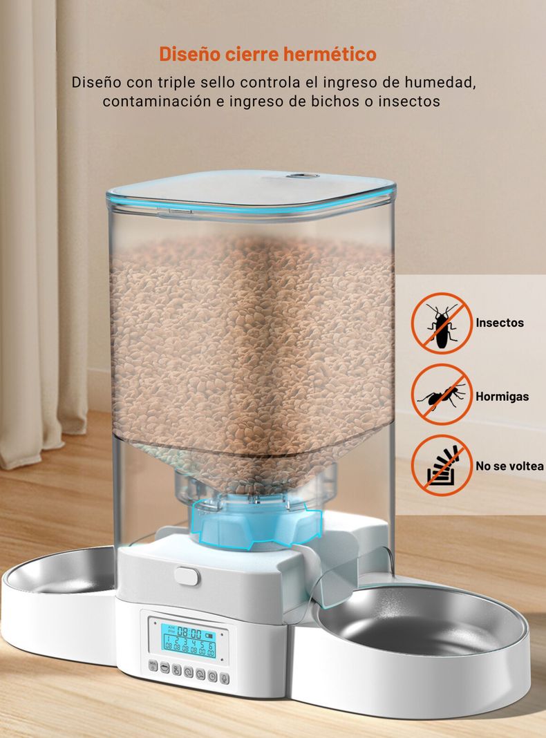 Dispensador Automático Comida Gato Wifi Doble Plato 5L-2