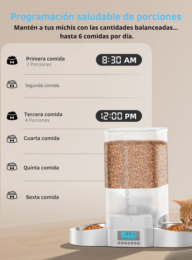 Dispensador Automático Comida Gato Wifi Doble Plato 5L-3