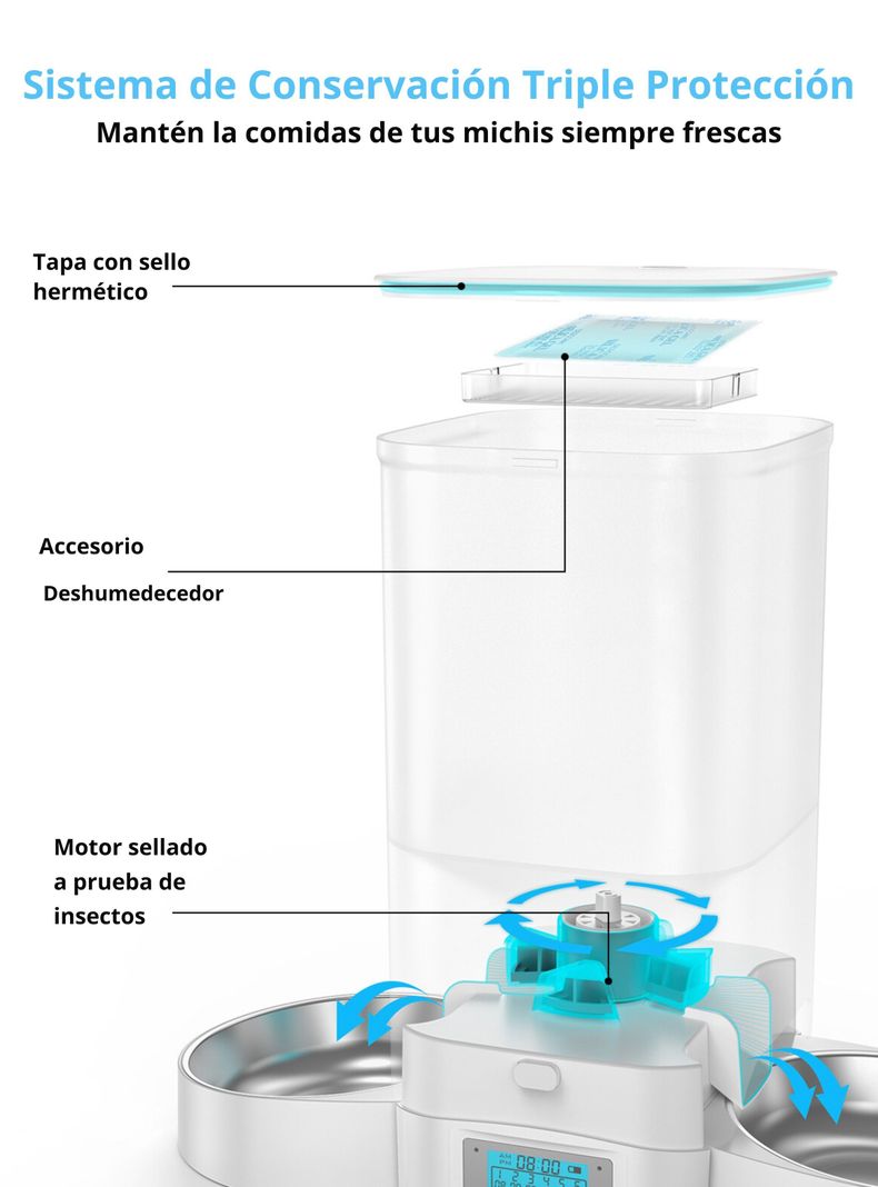 Dispensador Automático Comida Gato Wifi Doble Plato 5L-5