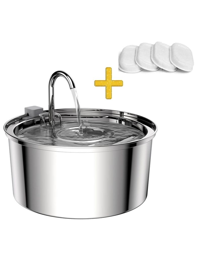 Bebedero Gato Acero Inox Llave Silenciosa + 4 filtros-0