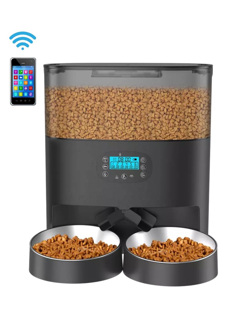 Dispensador Automático Comida Gato Wifi Doble Plato 5.6 L-0