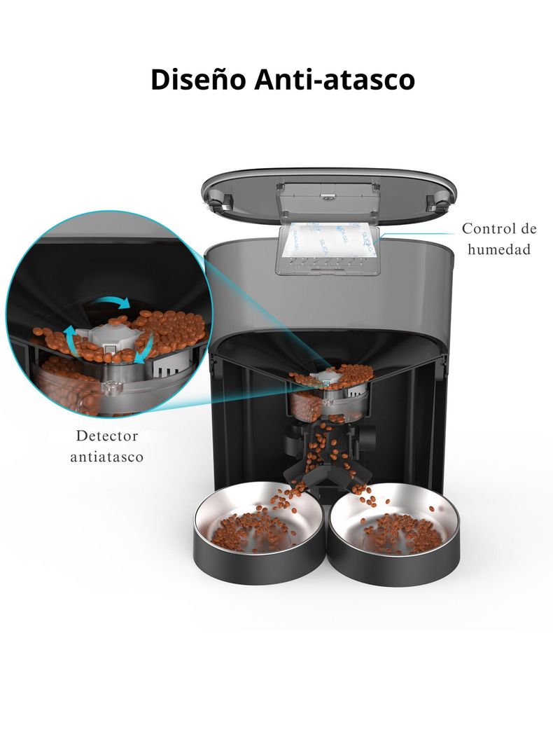 Dispensador Automático Comida Gato Wifi Doble Plato 5.6 L-3