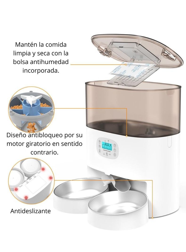 Dispensador Automático Comida Gato Wifi Doble Plato 5.6 L-5