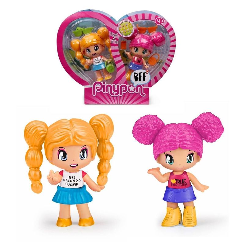 PACK 2 MUÑECAS AMIGAS PINYPON CABELLO AMARILLO Y ROSA-2