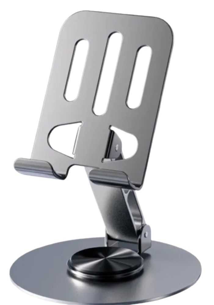 Soporte Celular Tablet Escritorio Gira 360° Aluminio Plata-0