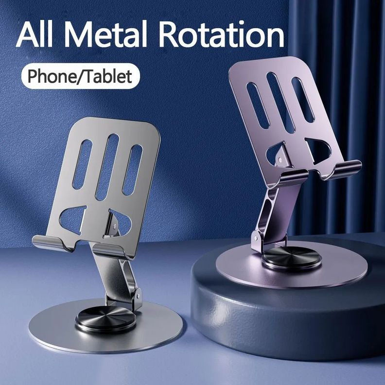 Soporte Celular Tablet Escritorio Gira 360° Aluminio Plata-1