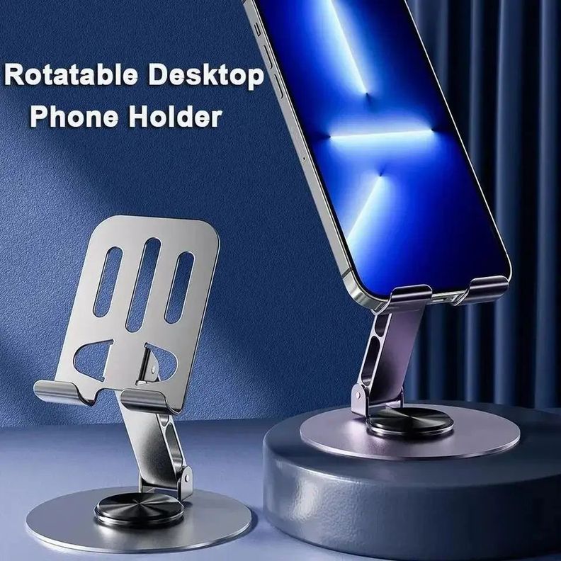 Soporte Celular Tablet Escritorio Gira 360° Aluminio Plata-5