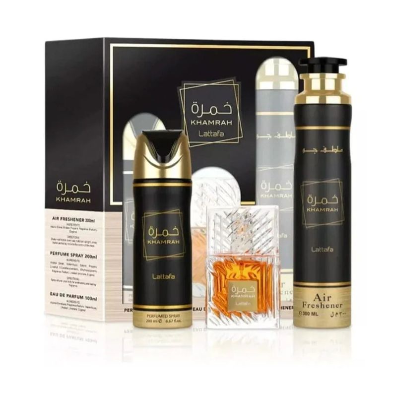 Khamrah Set 100 Ml Edp +Desodorante+ Air Freshener Lattafa-0