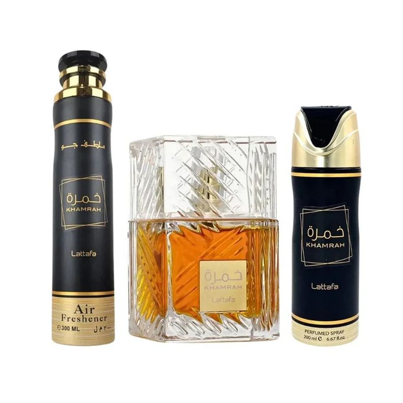 Khamrah Set 100 Ml Edp +Desodorante+ Air Freshener Lattafa-1