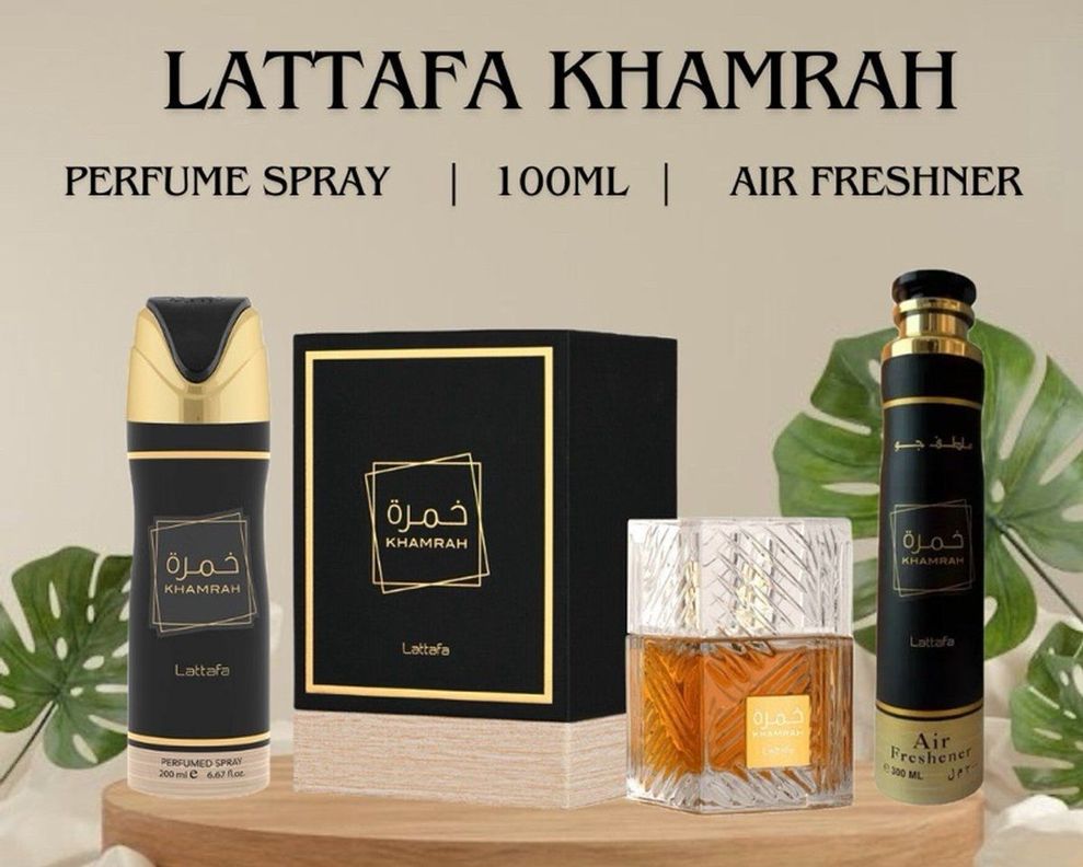 Khamrah Set 100 Ml Edp +Desodorante+ Air Freshener Lattafa-2