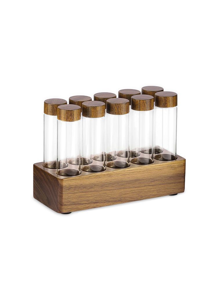 Juego De Recipientes De Almacenamiento Vidrio y Madera-0