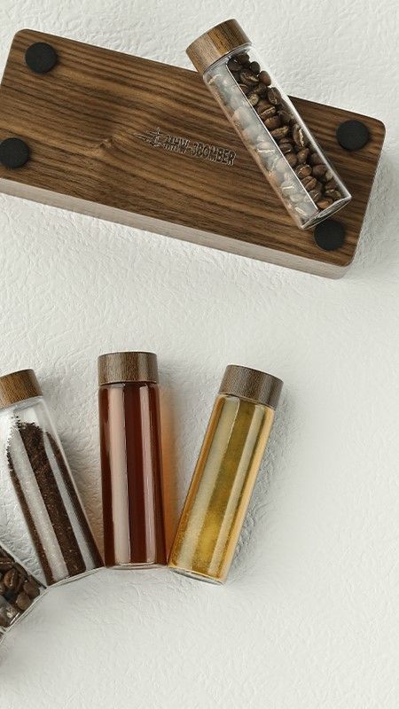 Juego De Recipientes De Almacenamiento Vidrio y Madera-3