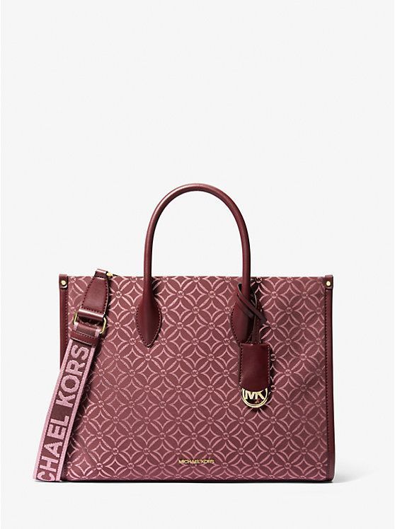 Cartera Michael Kors Mirella mediano de jacquard con logotipo metálico Merlot-0