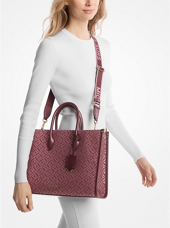 Cartera Michael Kors Mirella mediano de jacquard con logotipo metálico Merlot-1
