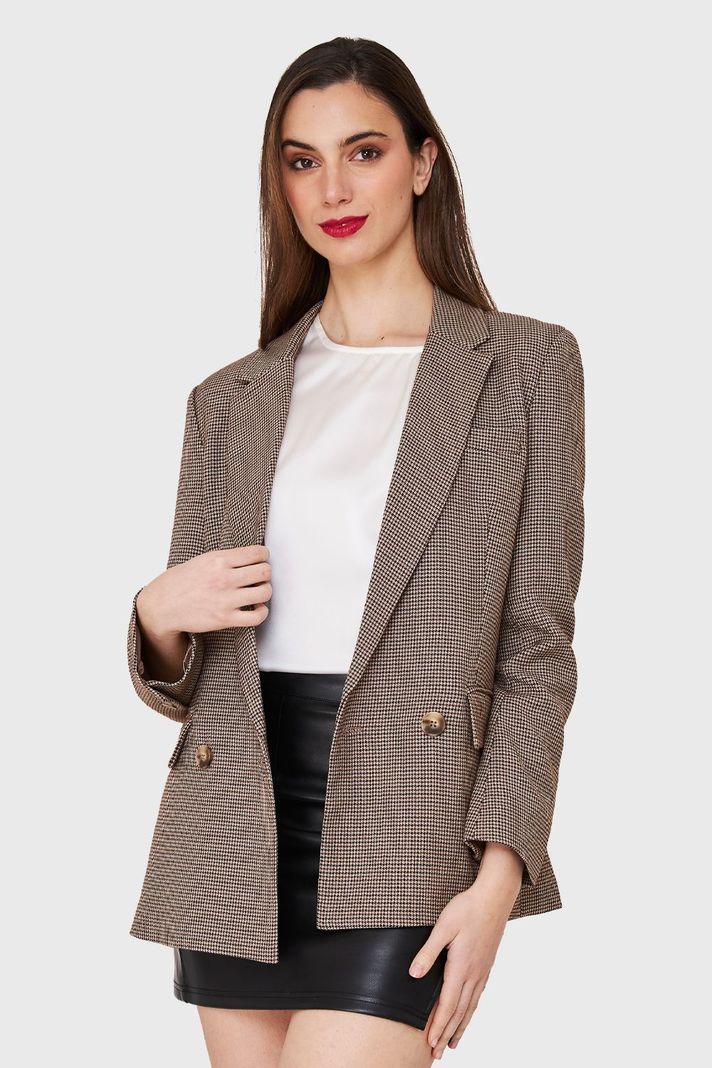 Blazer Pied De Poule Café Nicopoly-0