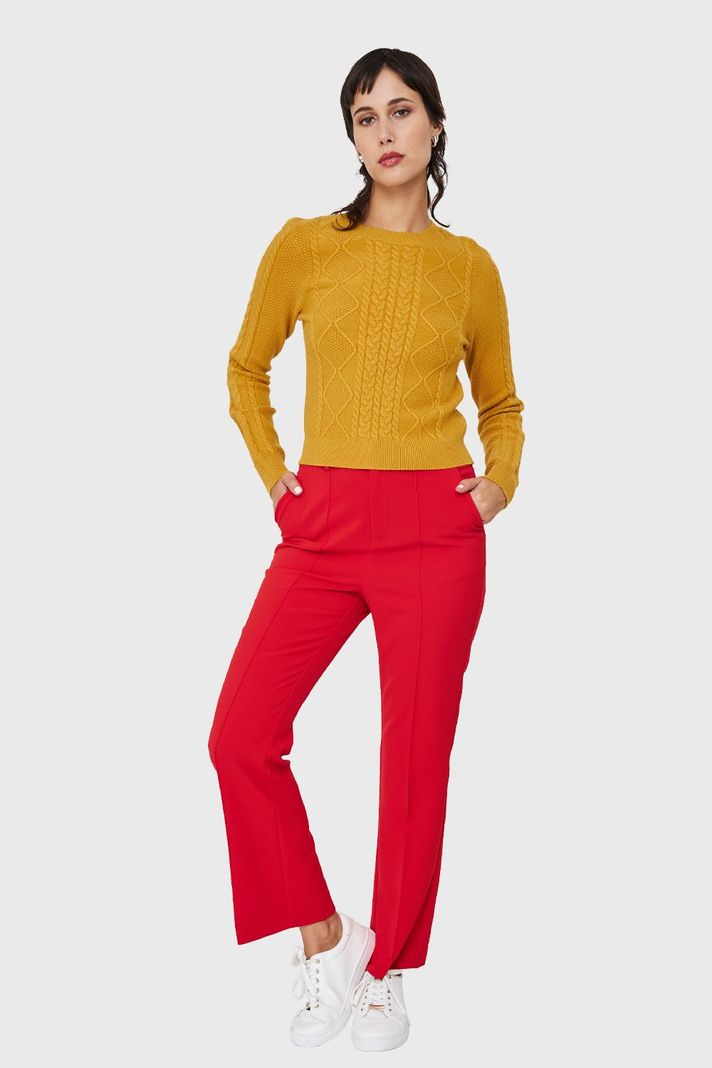 Sweater Punto Trenzado Mostaza Nicopoly-1