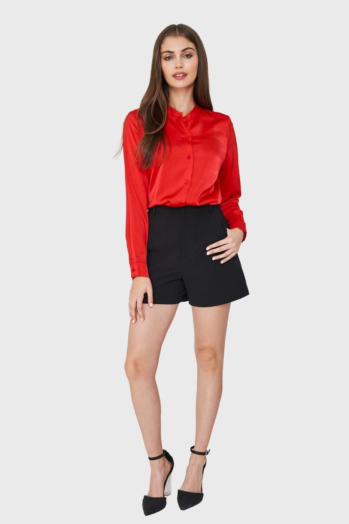 Blusa Cuello Mao Tipo Satín Rojo Nicopoly-1