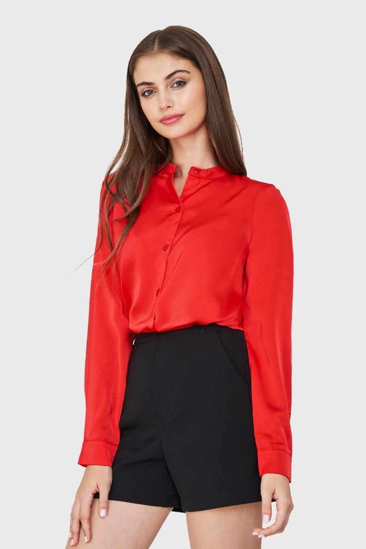 Blusa Cuello Mao Tipo Satín Rojo Nicopoly-2