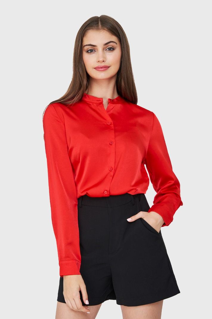 Blusa Cuello Mao Tipo Satín Rojo Nicopoly-4