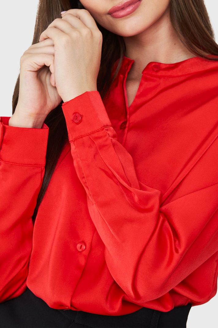 Blusa Cuello Mao Tipo Satín Rojo Nicopoly-5