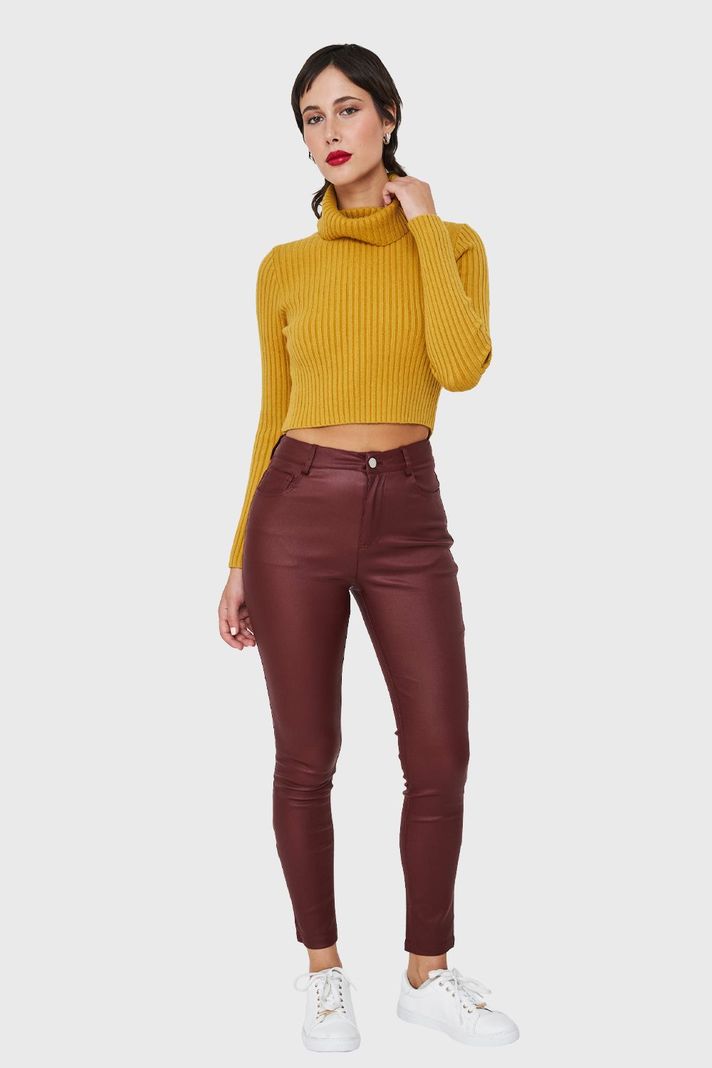 Calza Elasticada Skinny Tipo Encerada Burdeos Nicopoly-1