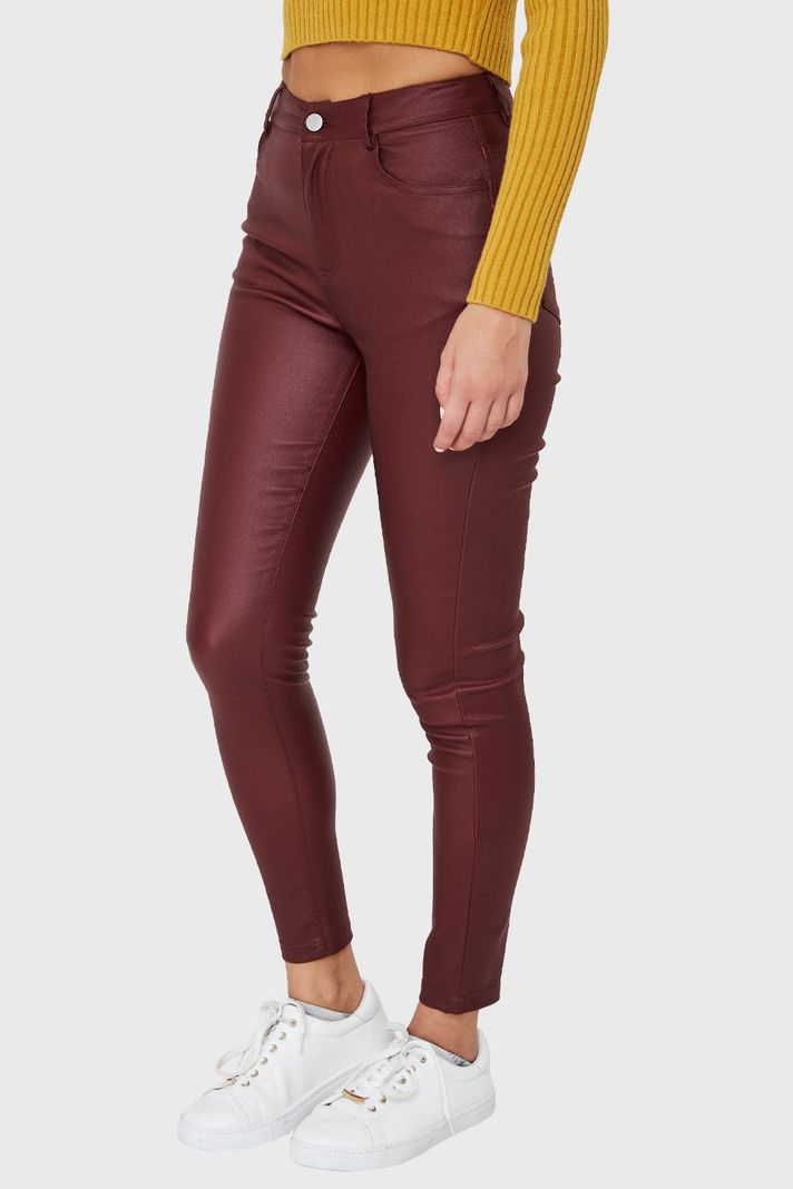 Calza Elasticada Skinny Tipo Encerada Burdeos Nicopoly-2