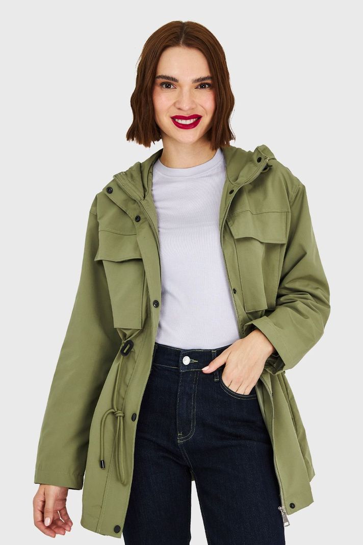 Chaqueta Larga Impermeable Oliva Claro Nicopoly-0