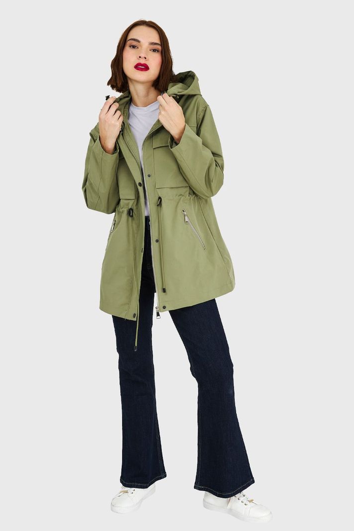 Chaqueta Larga Impermeable Oliva Claro Nicopoly-1
