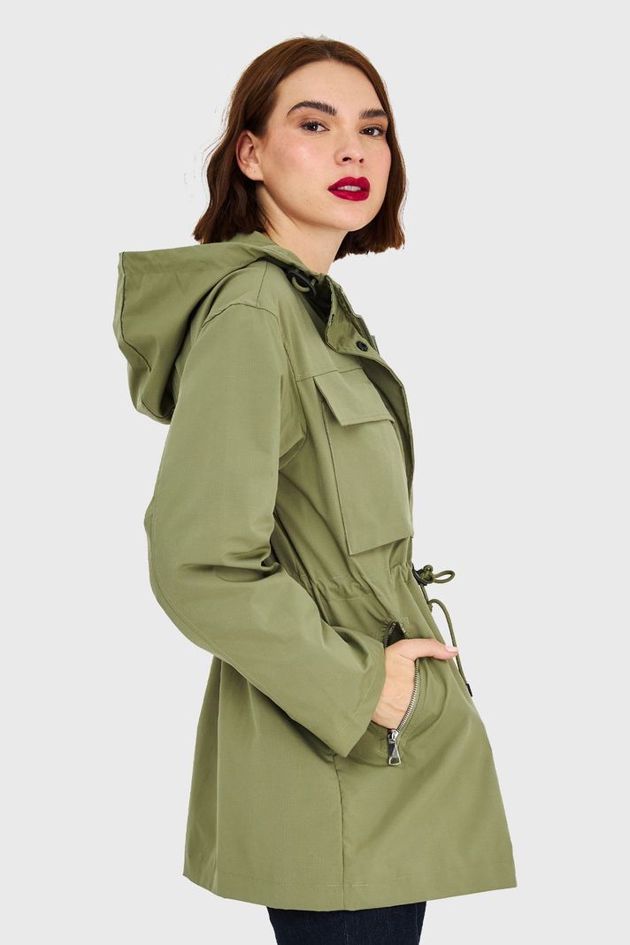 Chaqueta Larga Impermeable Oliva Claro Nicopoly-2