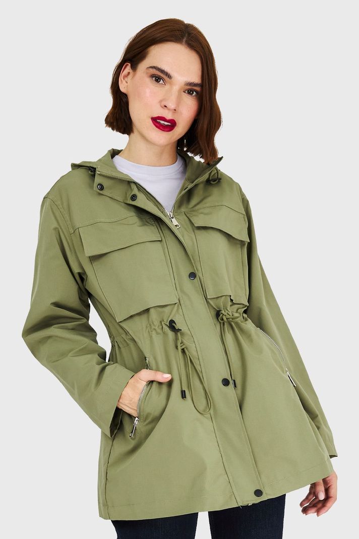 Chaqueta Larga Impermeable Oliva Claro Nicopoly-4