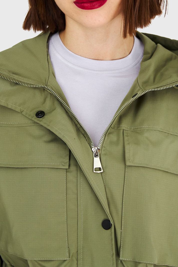 Chaqueta Larga Impermeable Oliva Claro Nicopoly-5