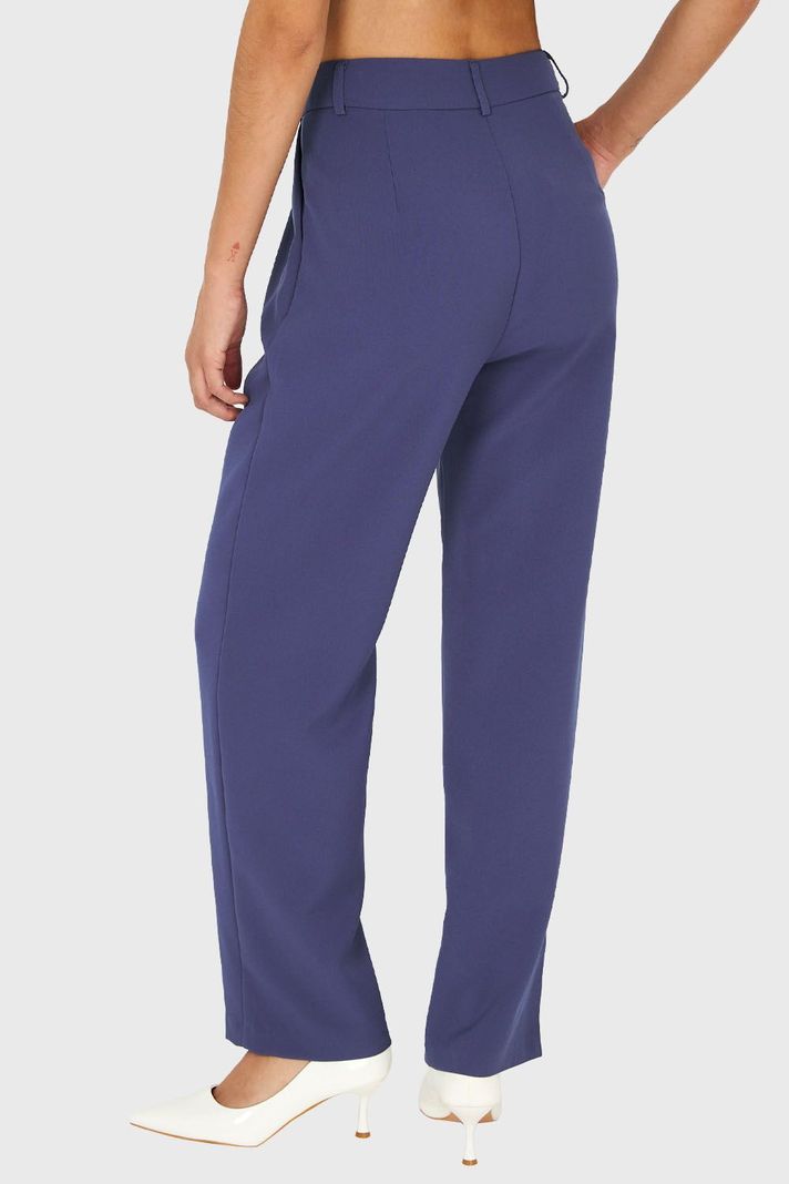 Pantalón Recto Con Pinzas Azul Acero Nicopoly-3