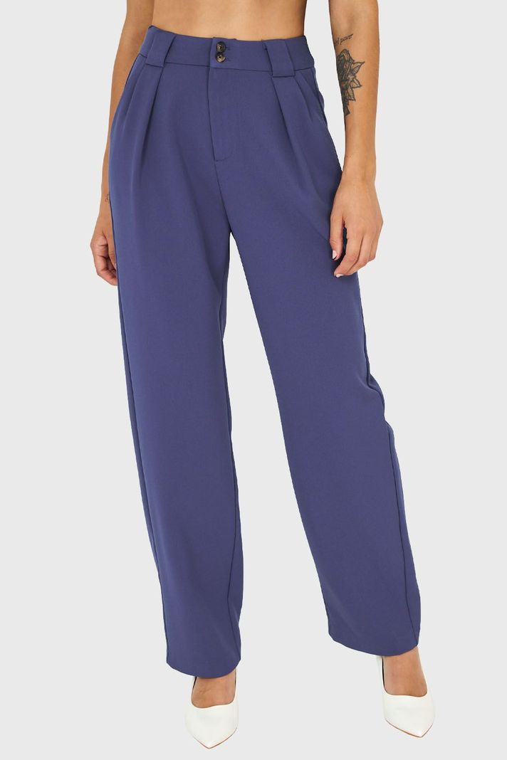 Pantalón Recto Con Pinzas Azul Acero Nicopoly-4