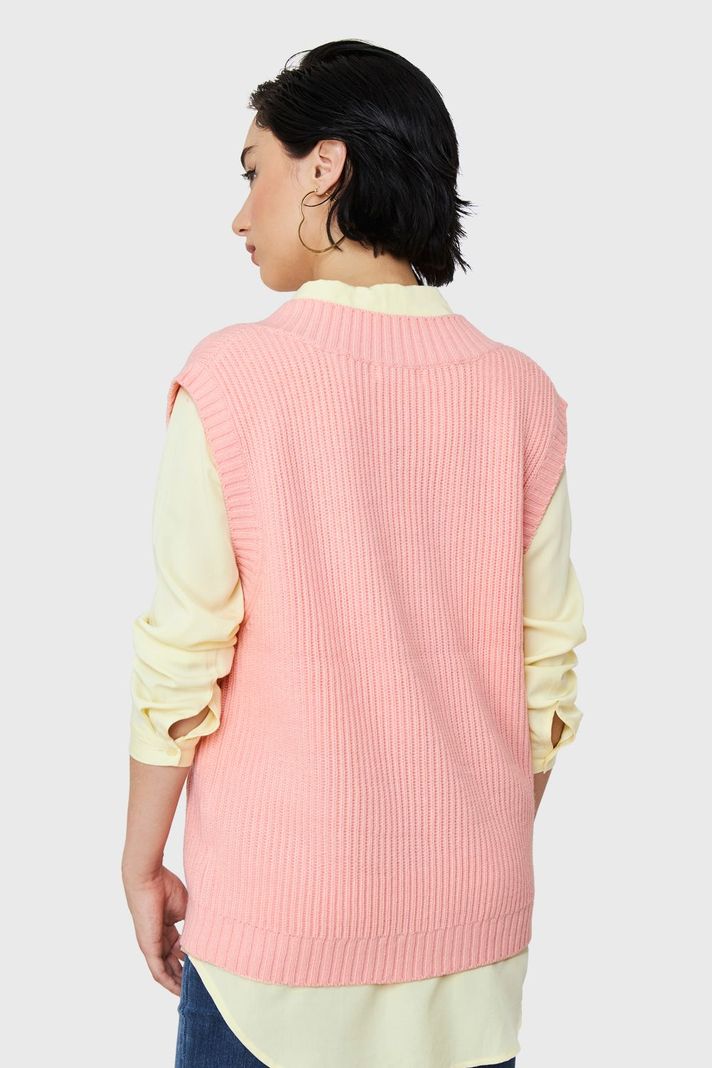 Chaleco Cuello V Oversize Rosa Nicopoly-3