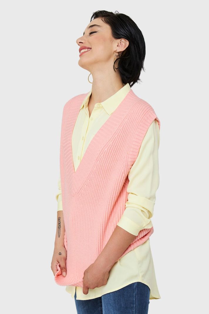 Chaleco Cuello V Oversize Rosa Nicopoly-2